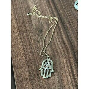 Gold color White Stone Hamsa Hand Spiritual Necklace new